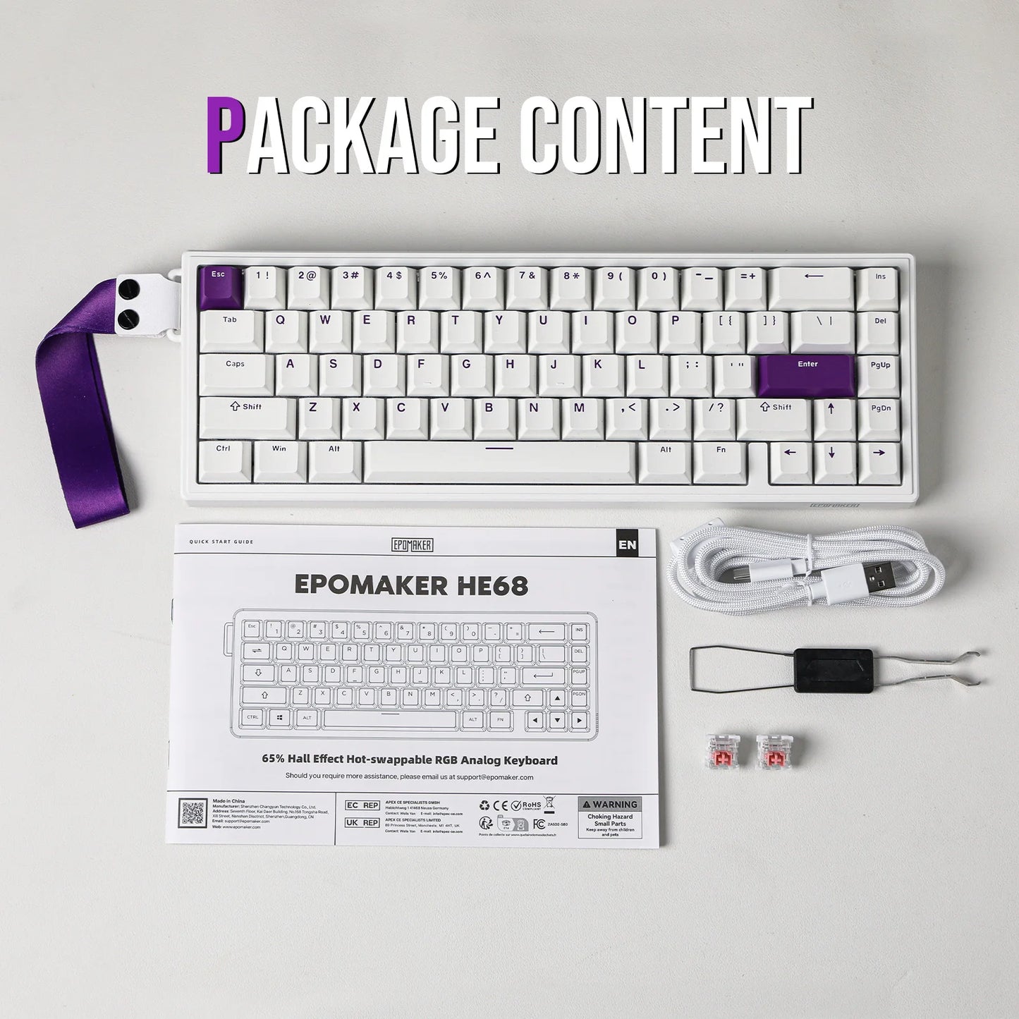 EPOMAKER White HE68 65% Magnetic ANSI