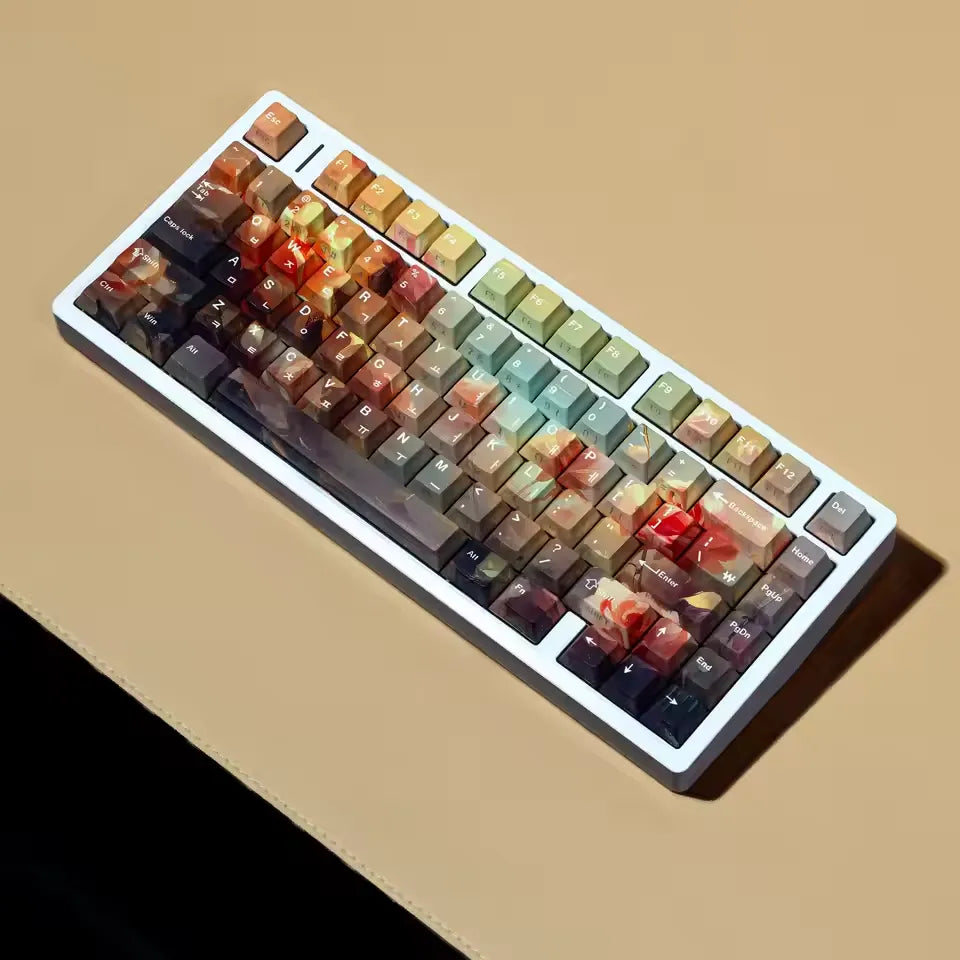 Keycaps AZERTY Rose monté sur un clavier custom