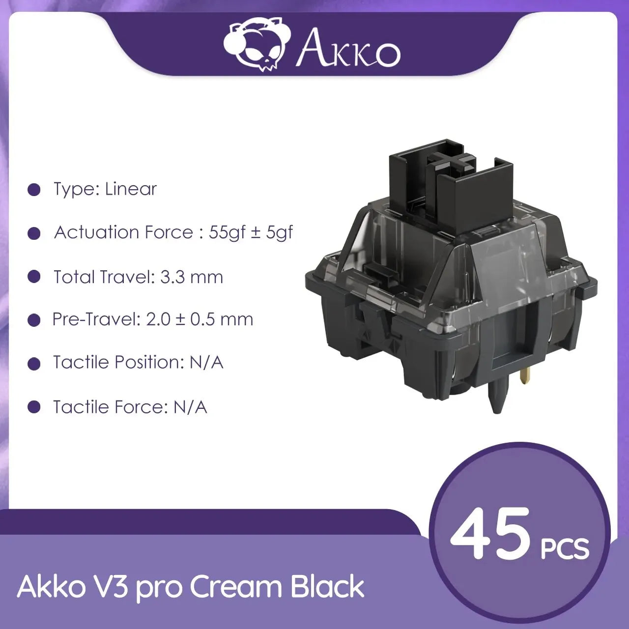 Akko-interruptores táctiles/lineales V3 Pro para teclado mecánico, paquete de 45 Uds., interruptor de llave reemplazable Outemu Gateron Cherry MX