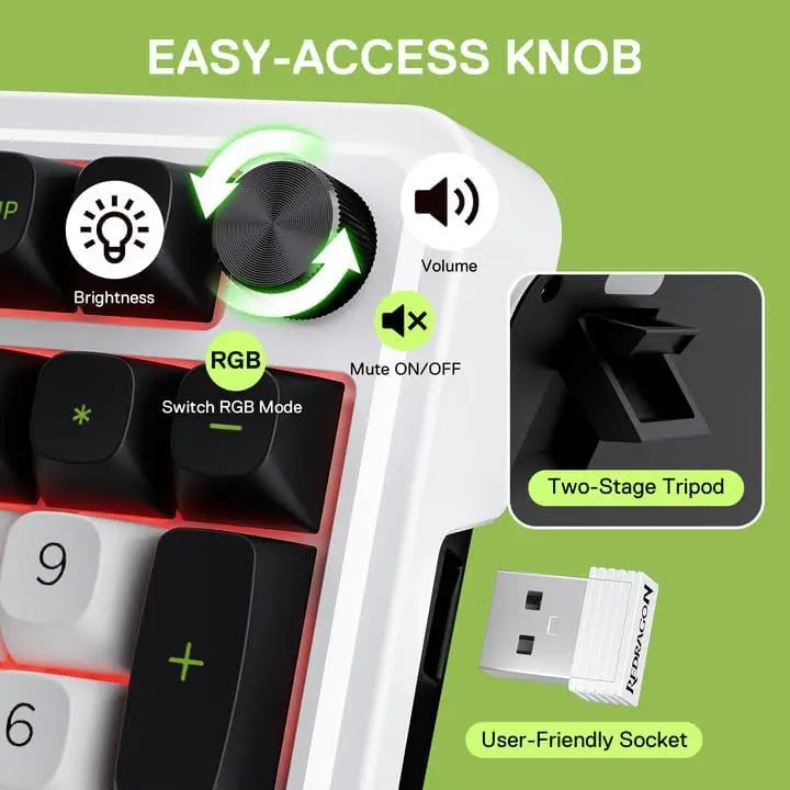 Redragon K686 PRO 98 Keys Wireless Gasket RGB 3-Mo - Vue de côté
