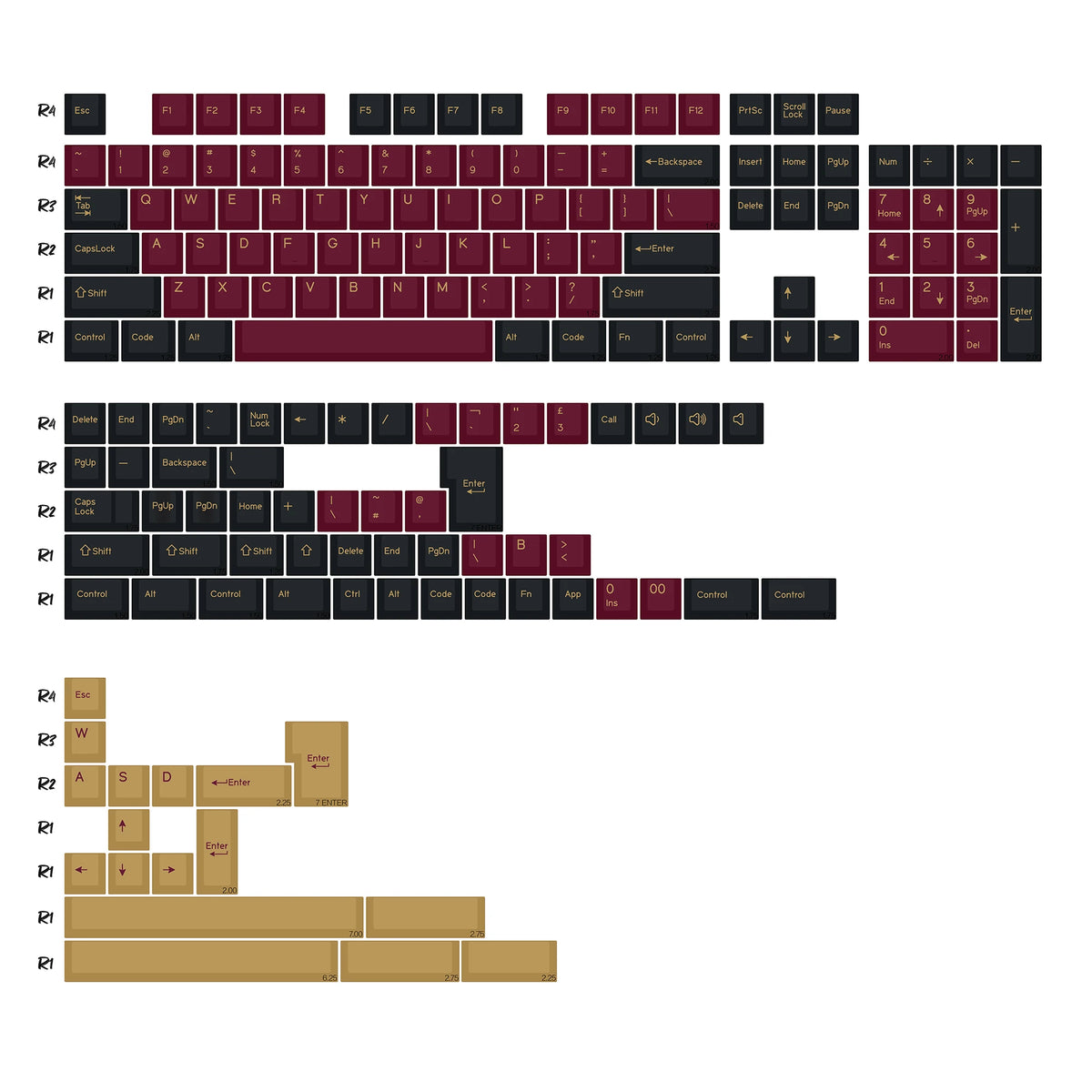 Keycaps Burdeos y Oro
