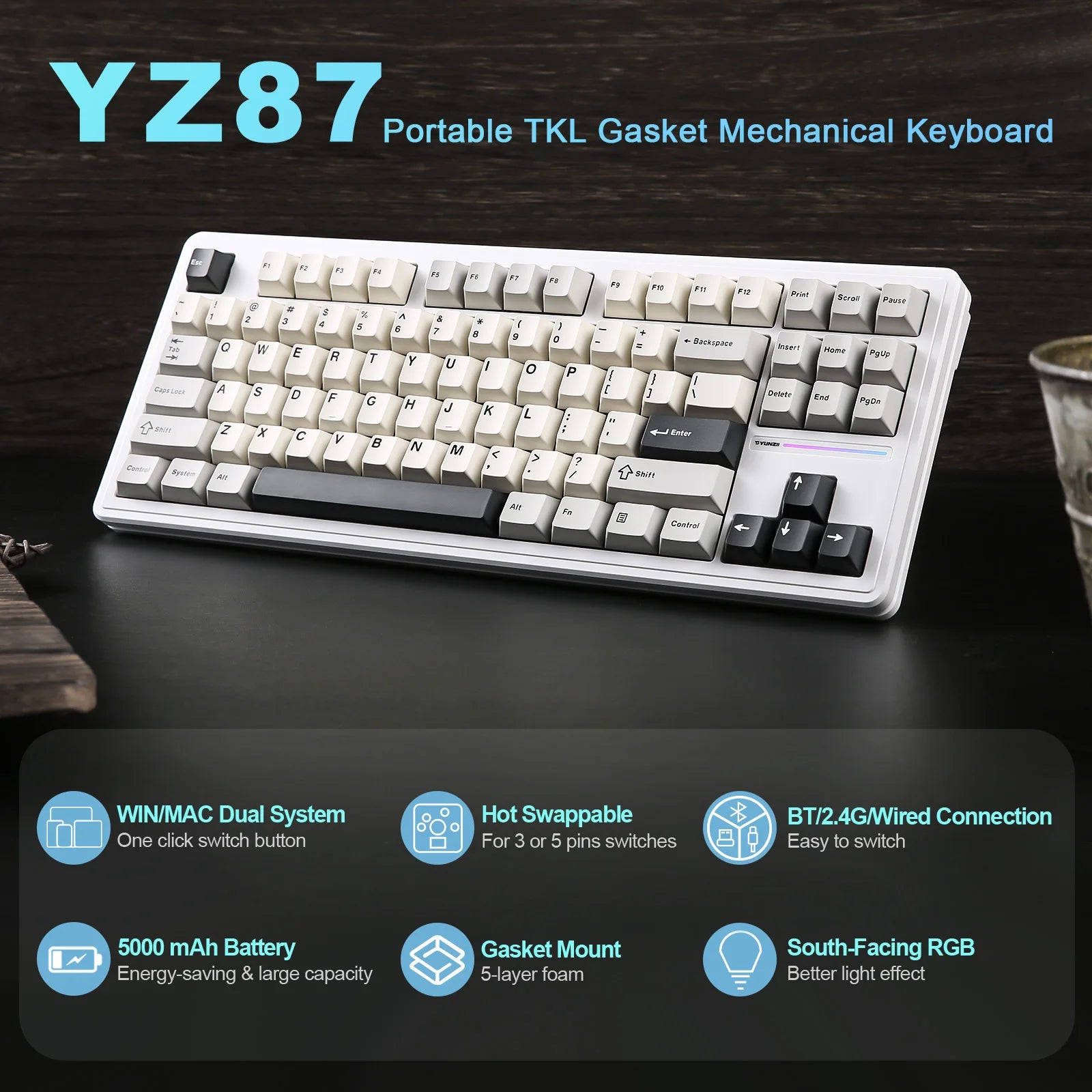 Clavier custom YZ87 TKL noir