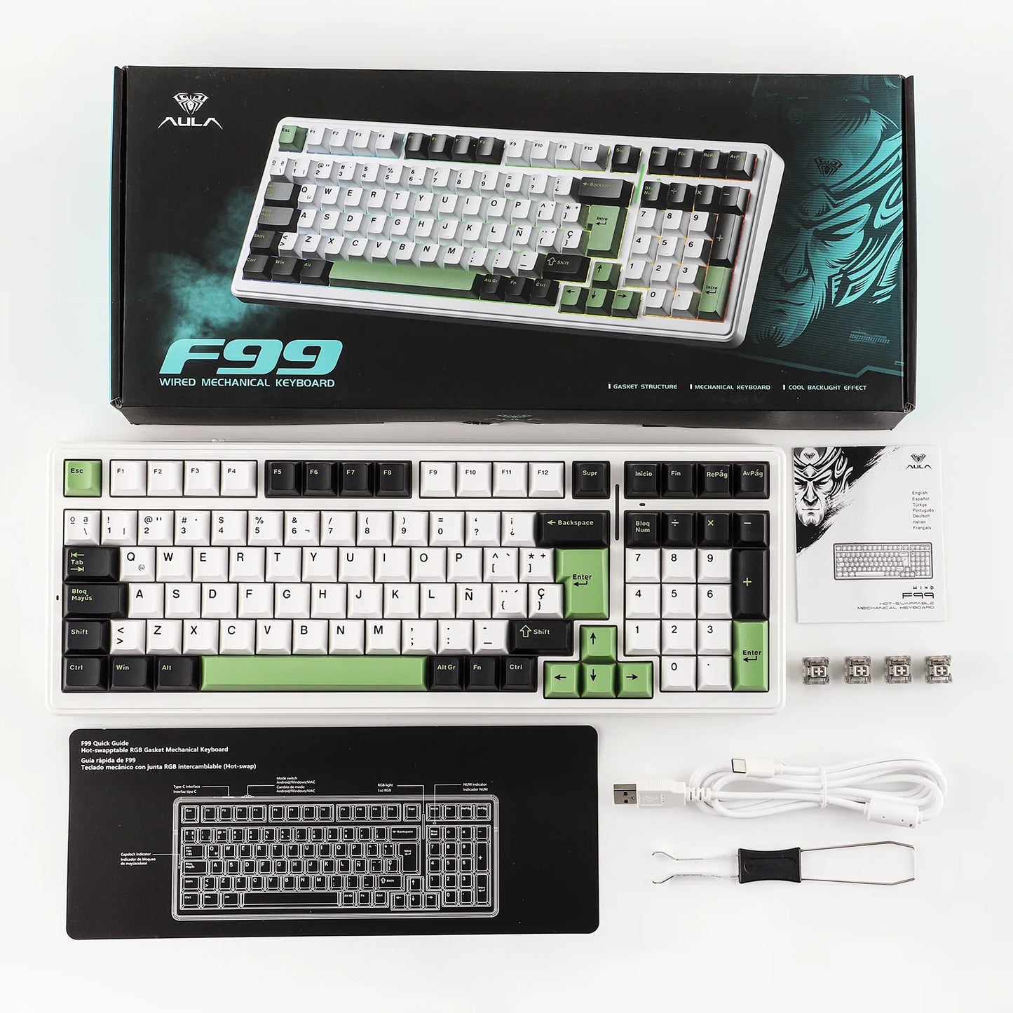 Clavier mécanique AULA F99 ISO-ES QWERTY Espagnol hot-swap
