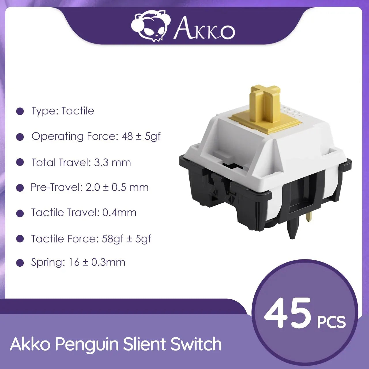 Akko-interruptores táctiles/lineales V3 Pro para teclado mecánico, paquete de 45 Uds., interruptor de llave reemplazable Outemu Gateron Cherry MX