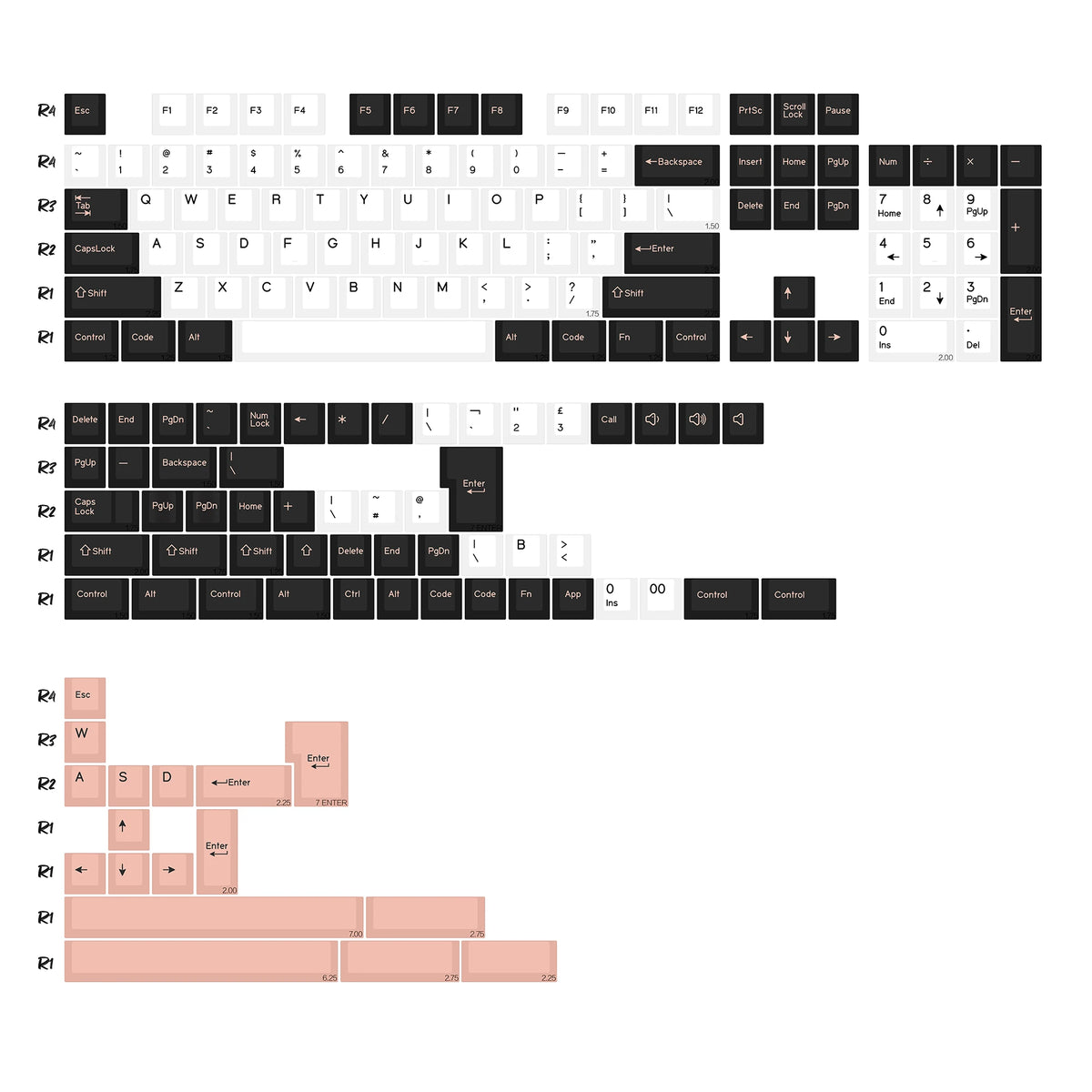 Keycaps Noir Blanc et Rose