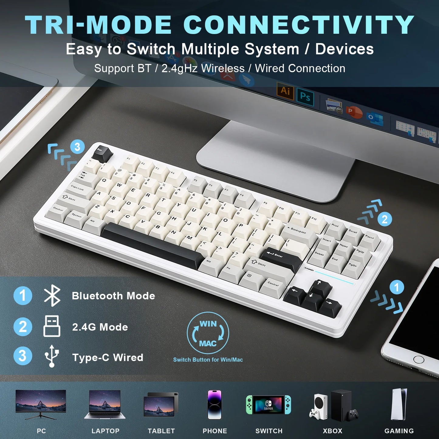 Clavier custom YZ87 TKL vue setup RGB