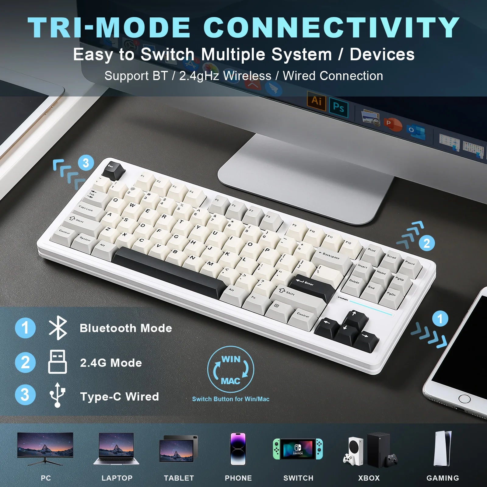 Clavier custom YZ87 TKL vue setup RGB