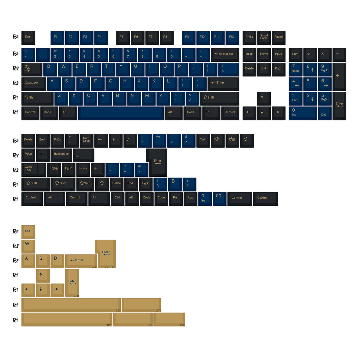 Navy Blue and Gold Keycaps