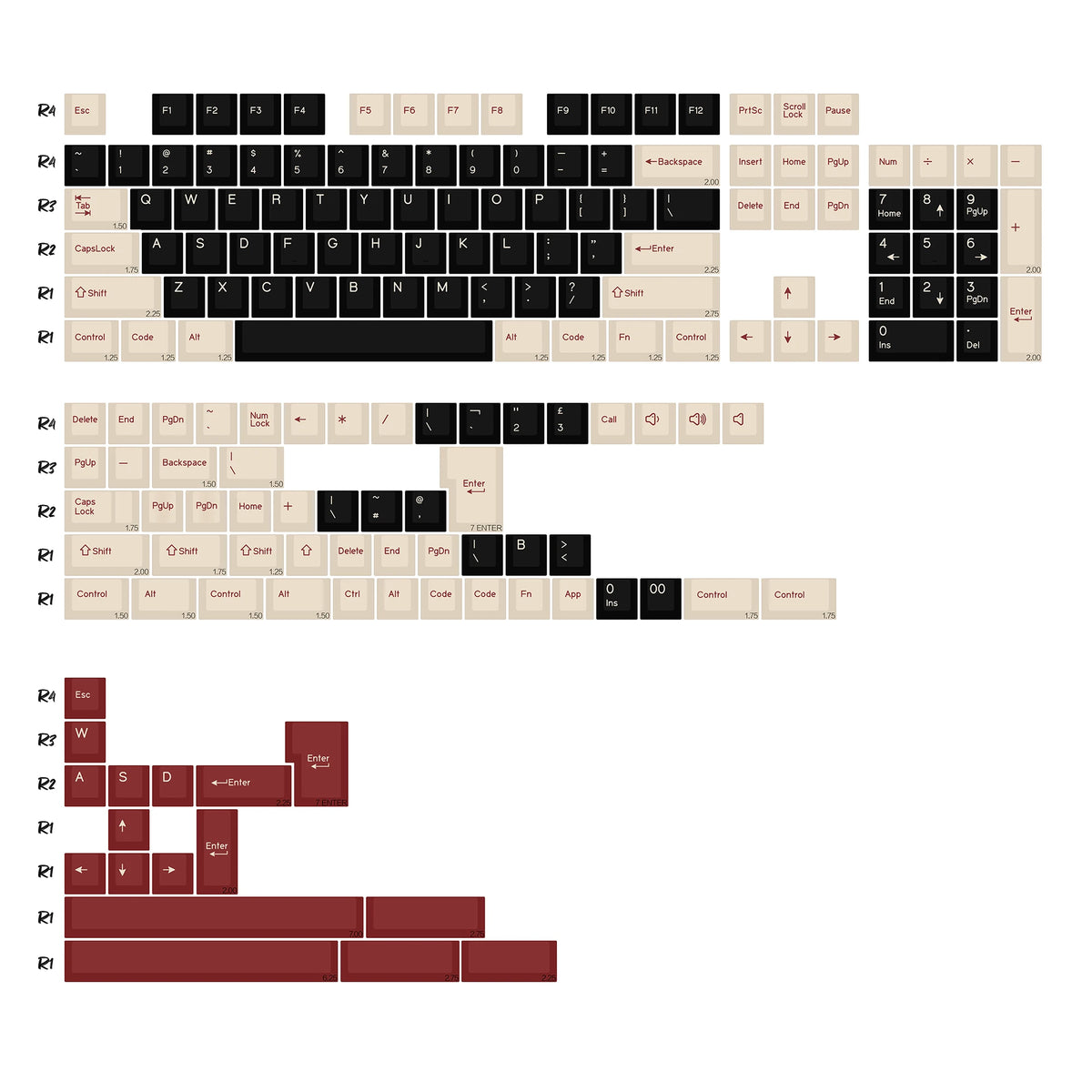 Keycaps Beige et Bordeaux