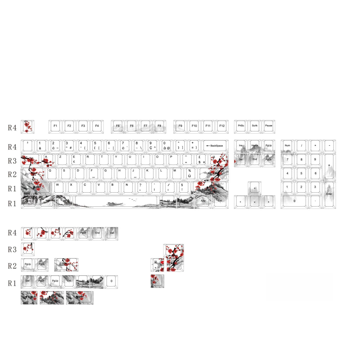 Keycaps AZERTY Plum blossom - Vue de dessus