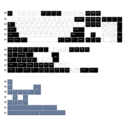 Keycaps Blanc et Bleu Gris - planche de kitting