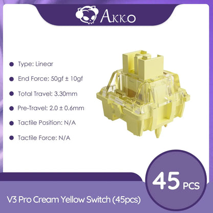 Akko-interruptores táctiles/lineales V3 Pro para teclado mecánico, paquete de 45 Uds., interruptor de llave reemplazable Outemu Gateron Cherry MX