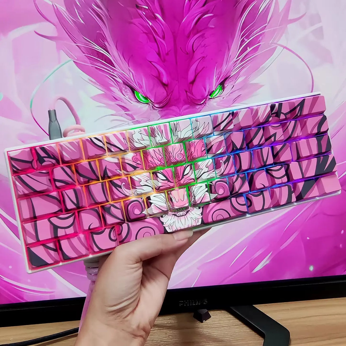 Keycaps Rose à Motif Dragon